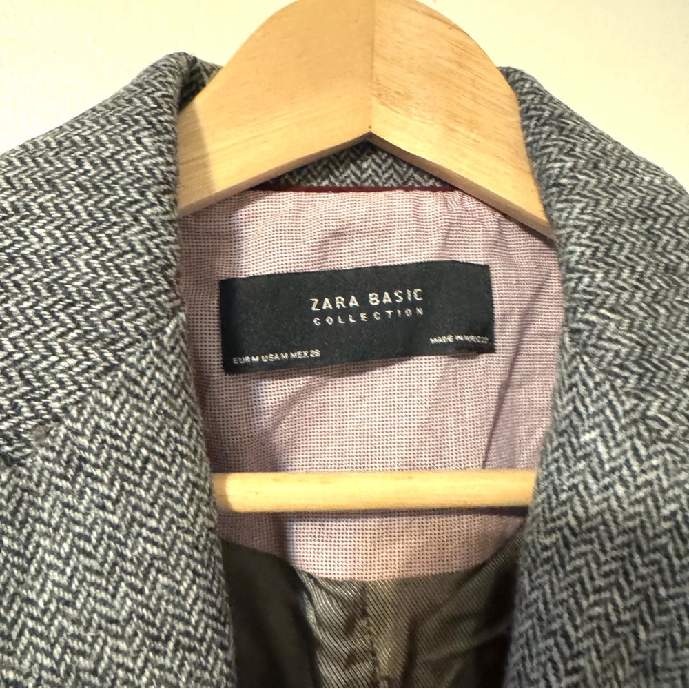 Zara Basic Houndstooth Blazer Jacket Gray Purple … - image 4